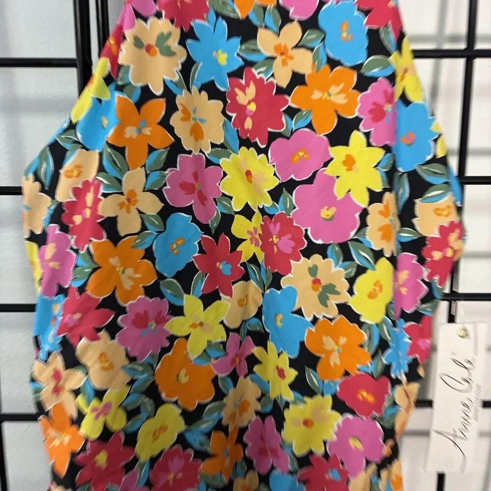 MSRP $68 Anne Cole Women's Standard High Neck Tankini Top Multicolor Floral Med